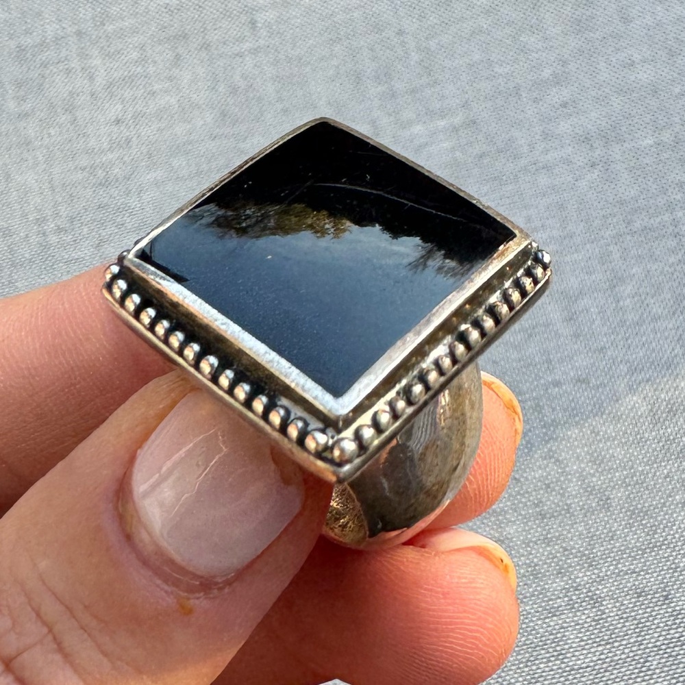 EXEX by Claudia Agudelo 925 Sterling Silver Bold Ring w/ Square Onyx 21g Sz 8.5